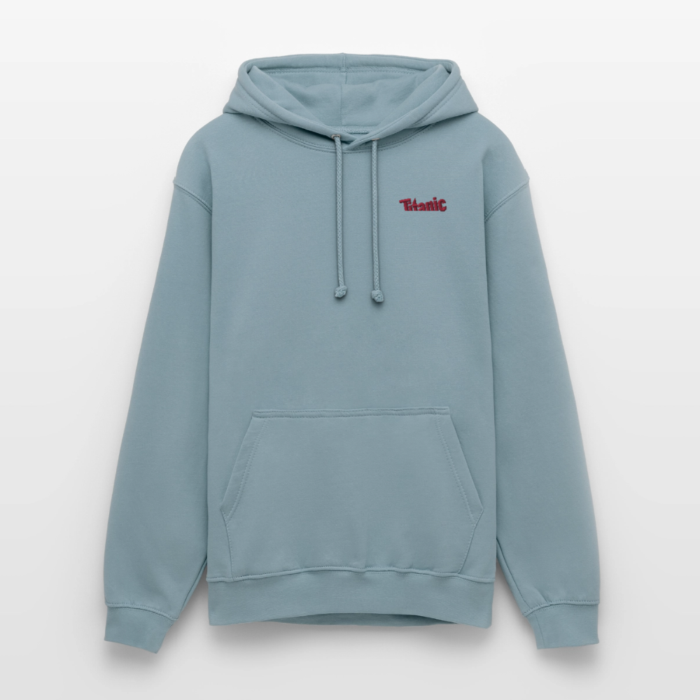 Unisex Hoodie: TITANIC-Logo (gestickt) - Nebelblau