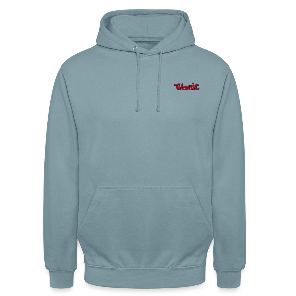 Unisex Hoodie: TITANIC-Logo (gestickt) - Nebelblau