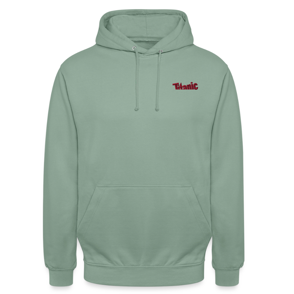 Unisex Hoodie: TITANIC-Logo (gestickt) - Graugrün