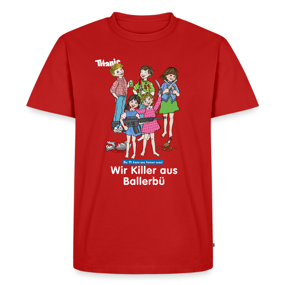 Männer T-Shirt - Wir Killer aus Ballerbü (weiße Schrift) - Rot
