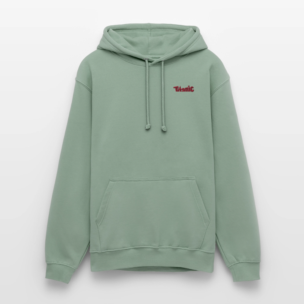Unisex Hoodie: TITANIC-Logo (gestickt) - Graugrün